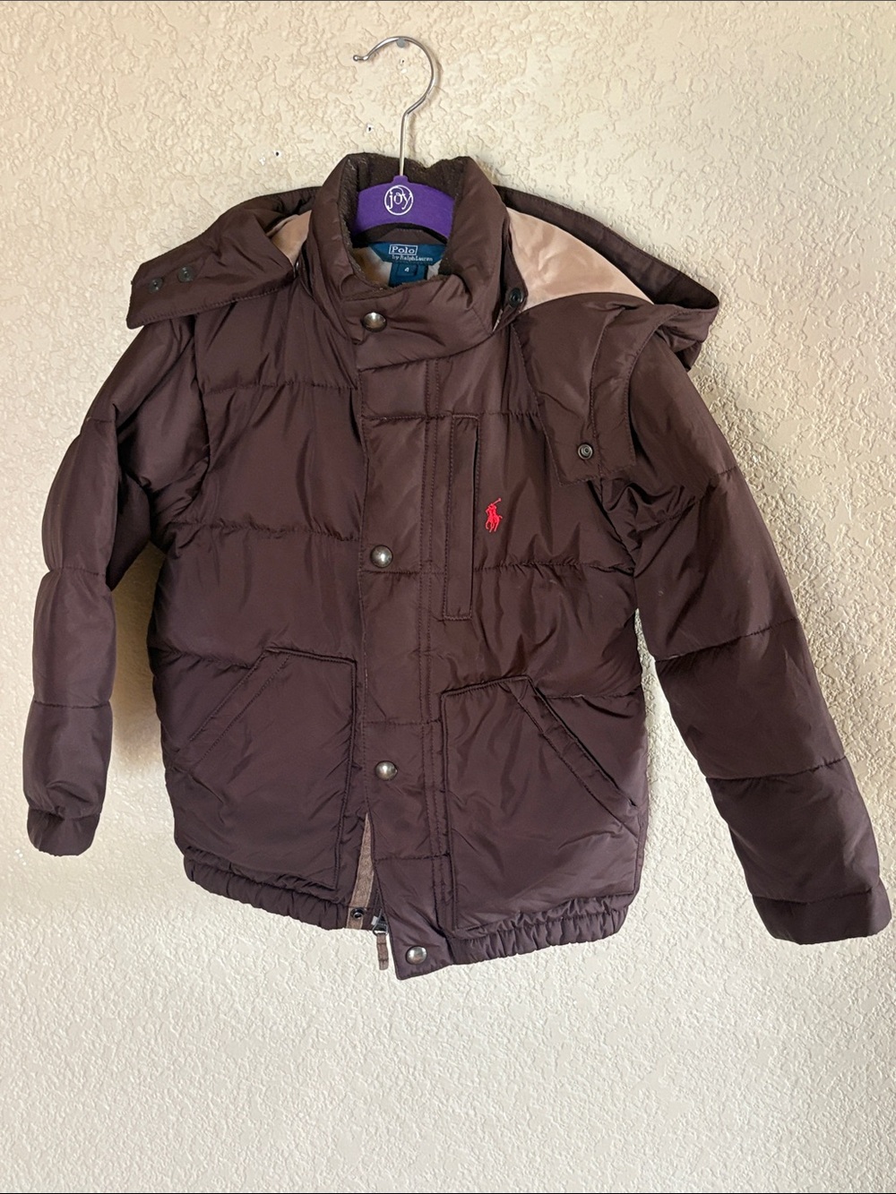 Polo by Ralph Lauren Down Dark Brown Puffer Jacket with Red Pony